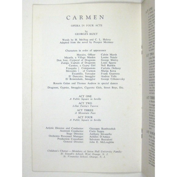 Carmen Opera Program 1964 Seton Hall University Cehanovsky Nell Rankin Shirley - Picture 5 of 9